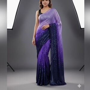 Purple and Black Sequined Saree